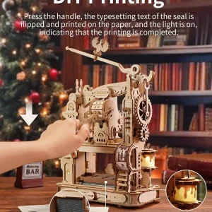 Robotime Rokr-rompecabezas 3D de madera para adultos, rompecabezas de madera para construir, prensa de impresión clásica, engranajes mecánicos, juguetes, regalo para dropshipping