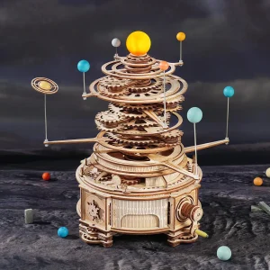 Robotime-construcción de un modelo de madera para niños y adultos, Rokr, 316 piezas, giratorio, mecánico, Orrery, DIY, bloques de construcción, Kits, juguete de montaje, regalo, ST001