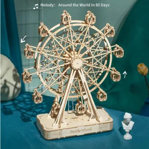 Robotime-rompecabezas de madera 3d giratorio, caja de música, Noria, regalos