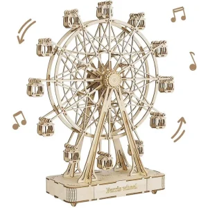 Robotime-rompecabezas de madera 3d giratorio, caja de música, Noria, regalos