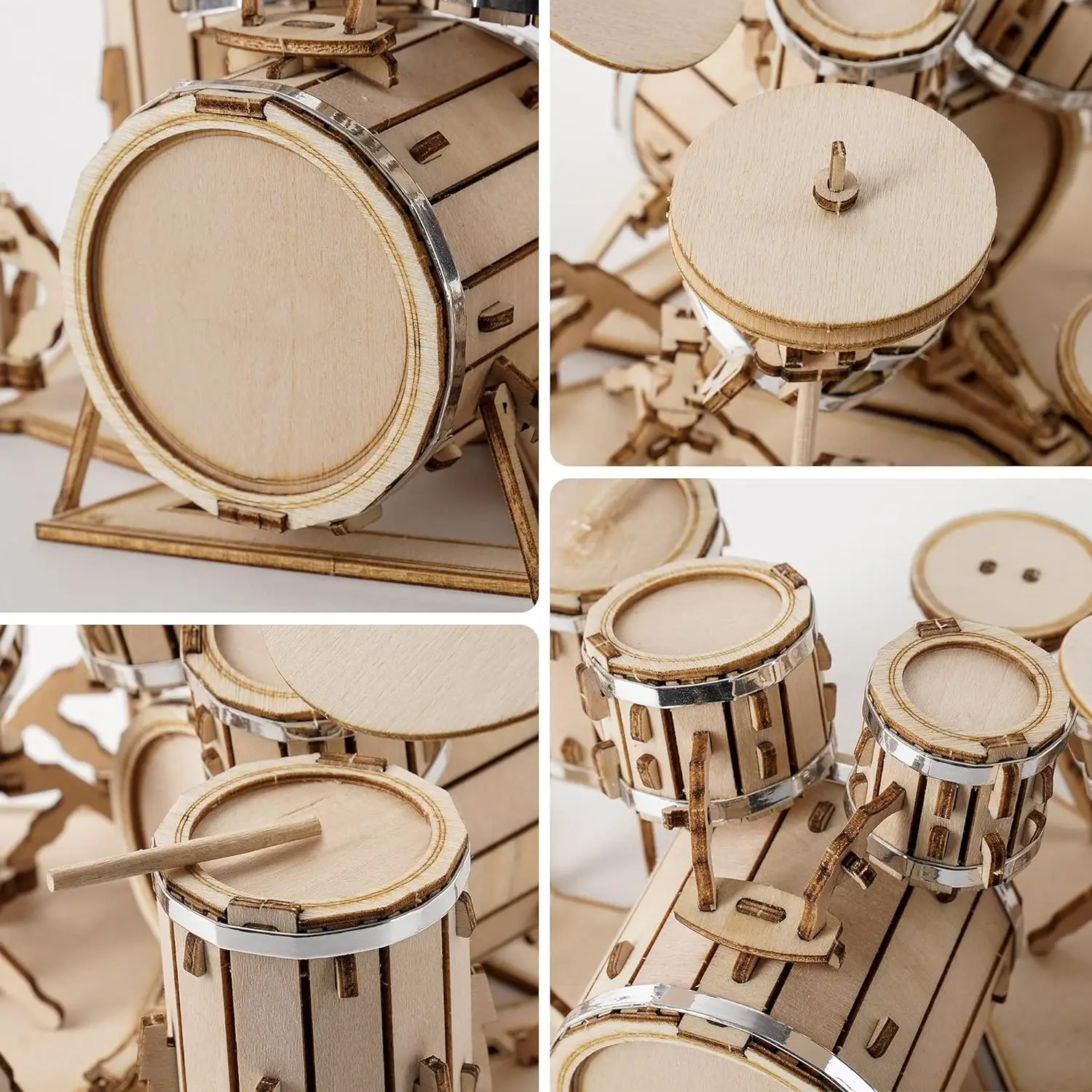 Robotime-rompecabezas de madera en 3D, instrumento Musical, Kit de tambor de saxofón, acordeón, violonchelo, juguete para regalo - Imagen 3
