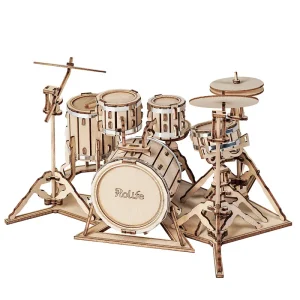 Robotime-rompecabezas de madera en 3D, instrumento Musical, Kit de tambor de saxofón, acordeón, violonchelo, juguete para regalo