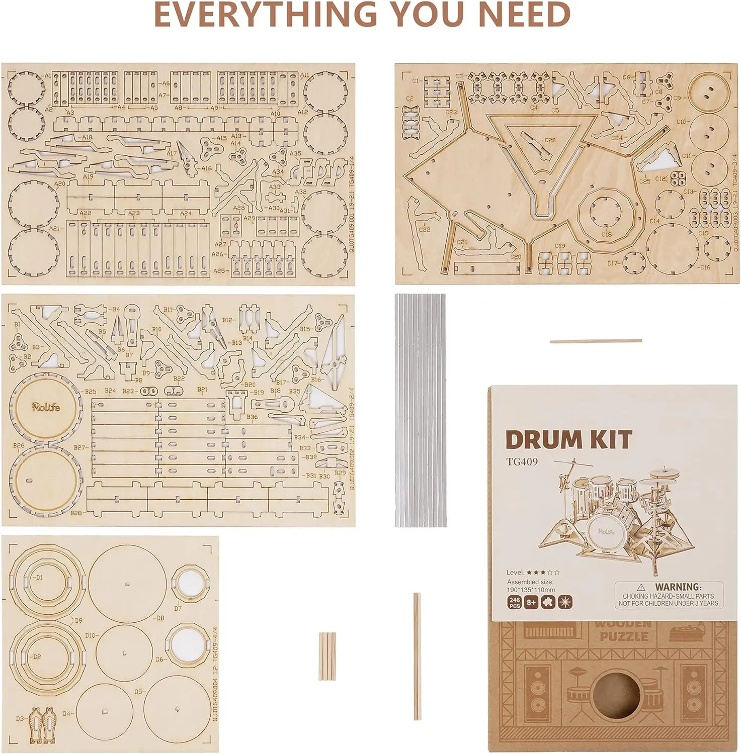 Robotime-rompecabezas de madera en 3D, instrumento Musical, Kit de tambor de saxofón, acordeón, violonchelo, juguete para regalo - Imagen 6