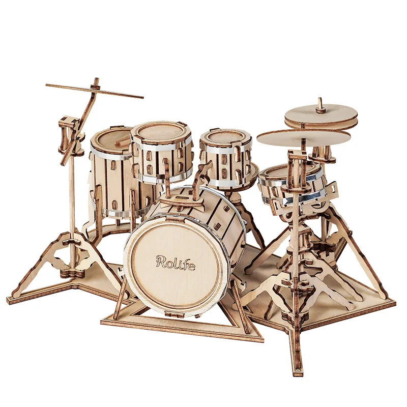Robotime-rompecabezas de madera en 3D, instrumento Musical, Kit de tambor de saxofón, acordeón, violonchelo, juguete para regalo