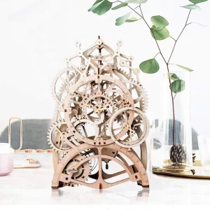 Robotime-rompecabezas de reloj mecánico de madera 3D para niños y adultos, modelo mecánico de corte láser, KIT de manualidades de madera familiar, bricolaje